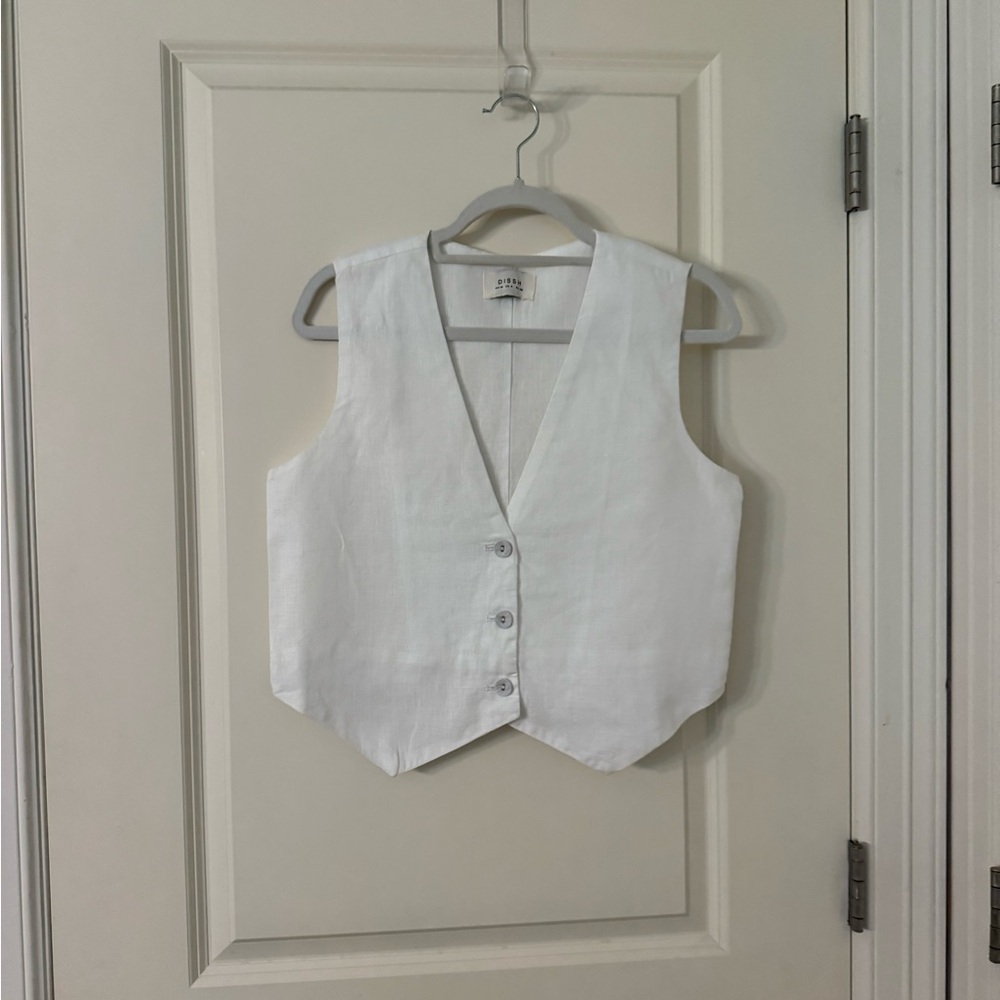 DISSH Banks White Linen Button-Up Vest US 6